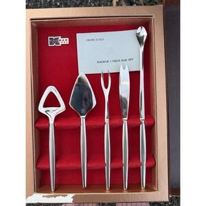 Kalmar Designs 5‎ Piece Bar Set Vintage Mid Century Modern Stainless Steel Italy